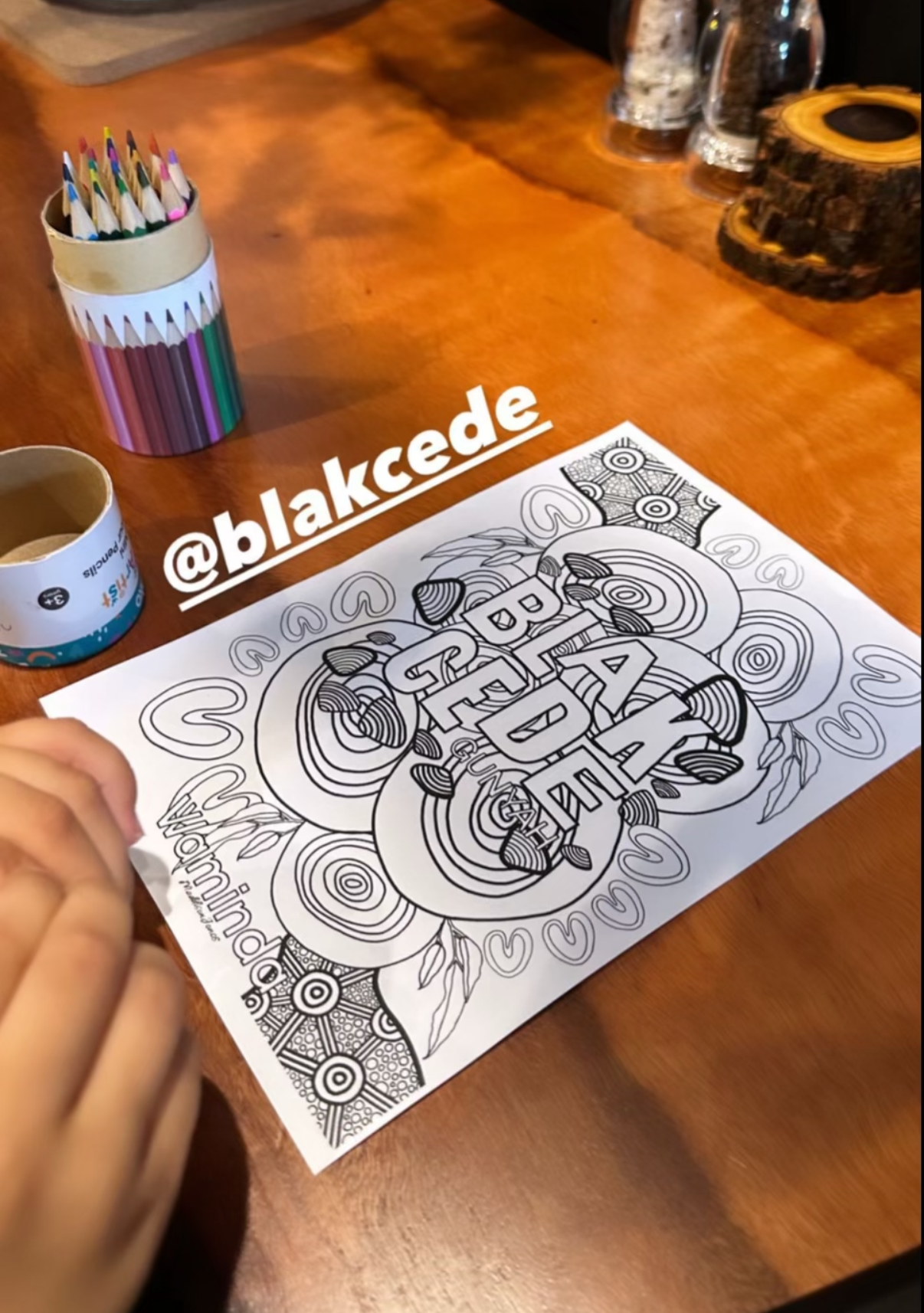 Blak Cede Gunyah colouring in sheet